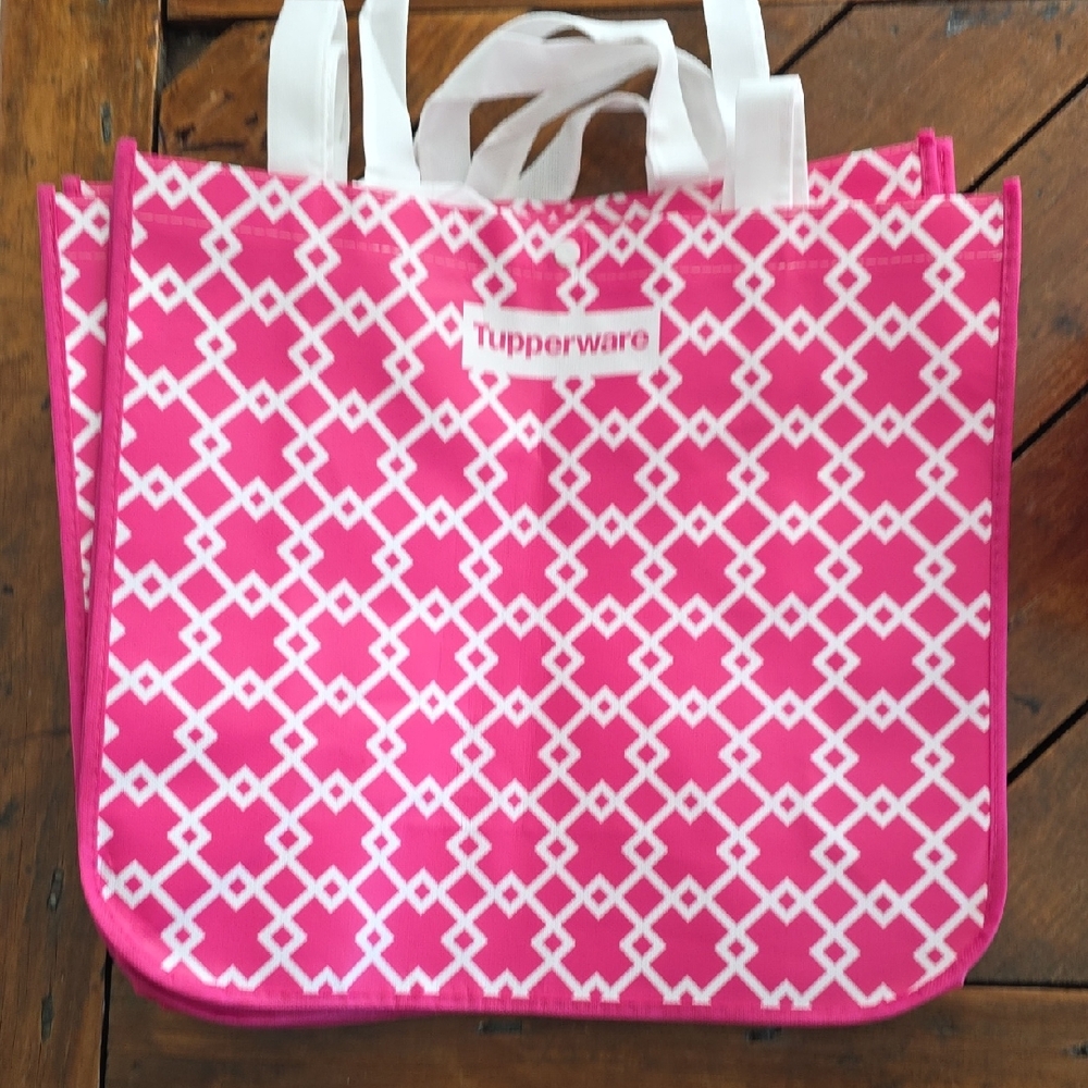 Tupperware Hot Pink and White Geometric Reusable Tote